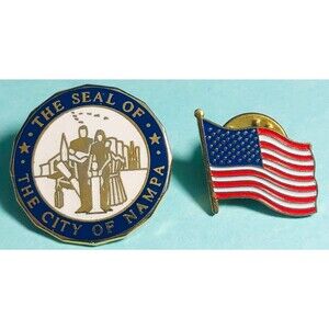 Nampa, Idaho City Seal Logo Pin and Free USA flag pin